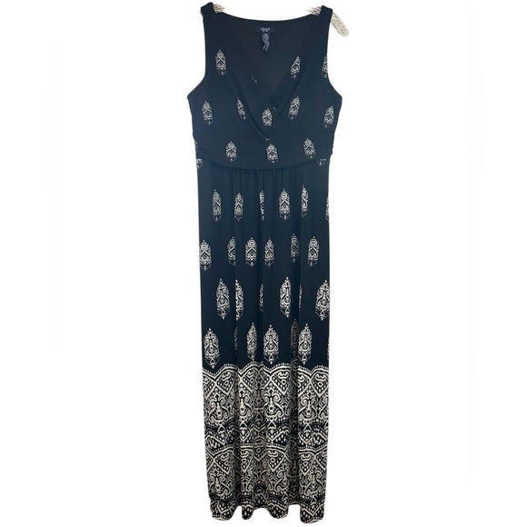 Chaps ladies maxi dress large black white casual day batik print career modest - Picture 1 of 9